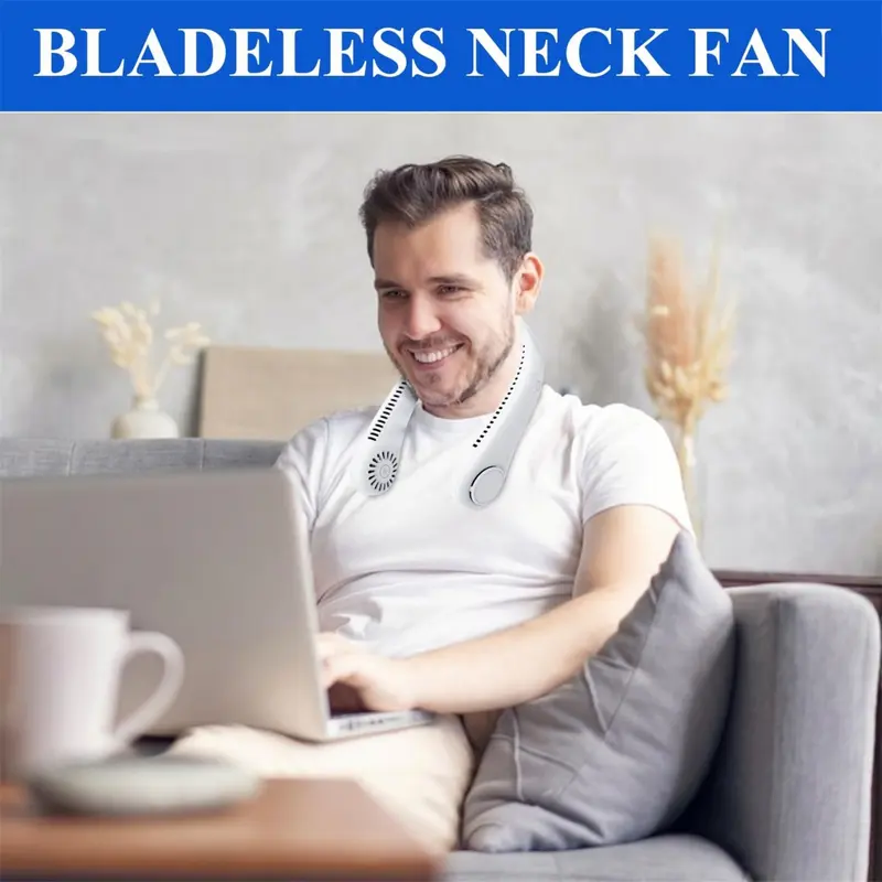 USB Portable Bladeless Neck Fan – Hands-Free Wearable Fan with 4 Airflow Channels, Quiet Operation, Rechargeable Personal Cooling Fan