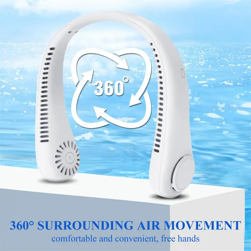 USB Portable Bladeless Neck Fan – Hands-Free Wearable Fan with 4 Airflow Channels, Quiet Operation, Rechargeable Personal Cooling Fan