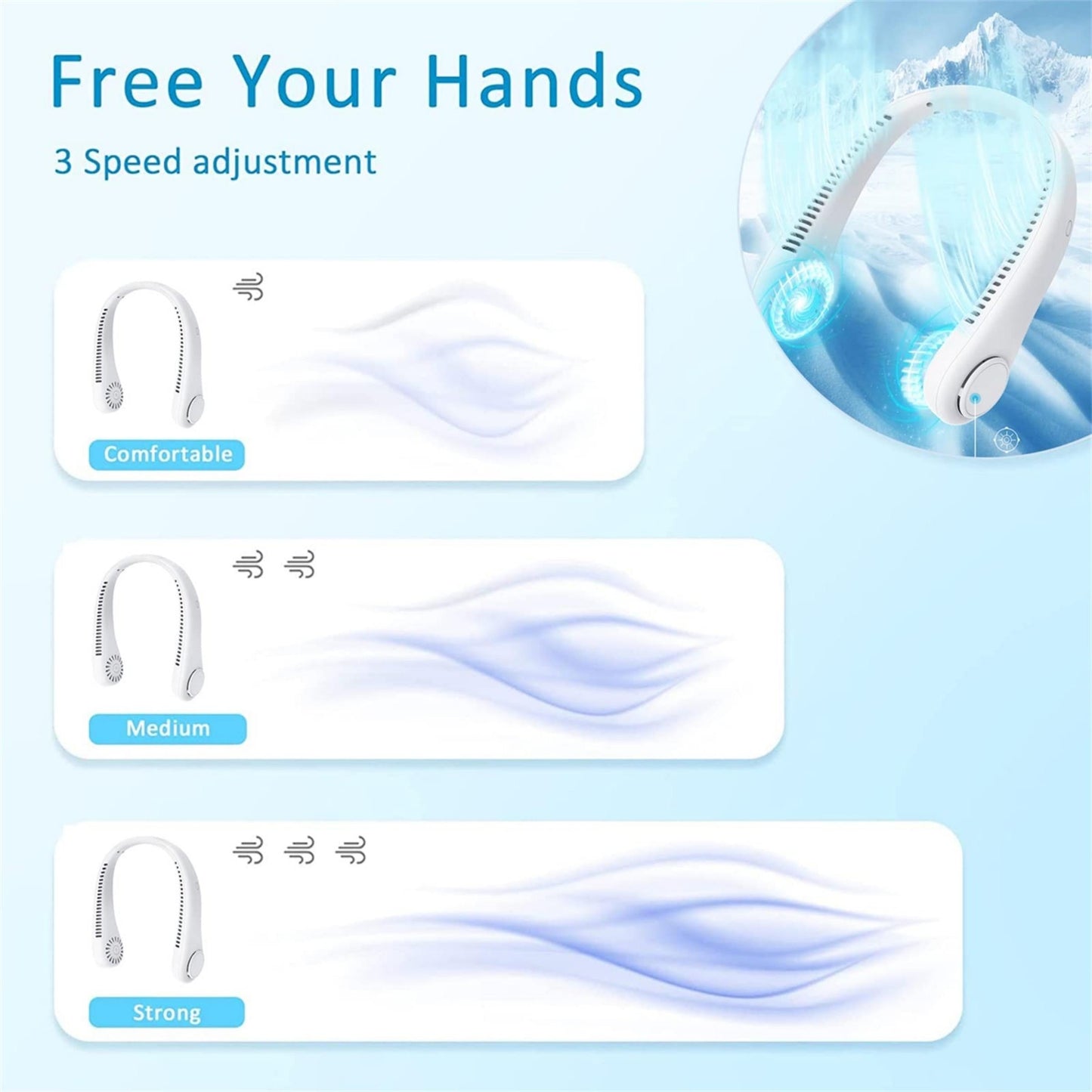 USB Portable Bladeless Neck Fan – Hands-Free Wearable Fan with 4 Airflow Channels, Quiet Operation, Rechargeable Personal Cooling Fan