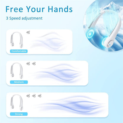 USB Portable Bladeless Neck Fan – Hands-Free Wearable Fan with 4 Airflow Channels, Quiet Operation, Rechargeable Personal Cooling Fan