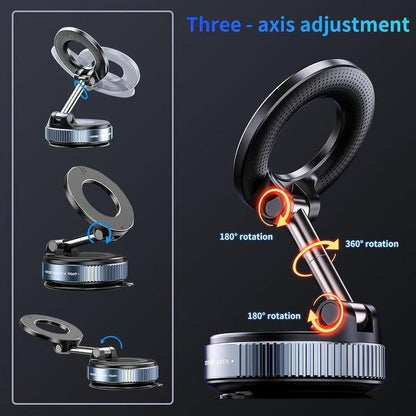 Foldable Magnetic Car Phone Mount - 20 N52 Magnets, Vacuum Suction Cup with Heat-Resistant Nano-Adhesive Base for MagSafe Phones, Cars, Tools And Gadgets